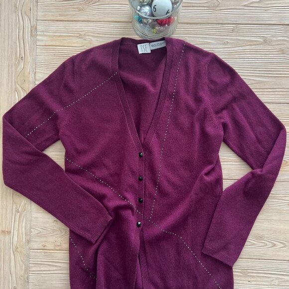 TSE Burgundy Cashmere Cardigan with Stud Detailing – Size Small - Picture 2 of 8